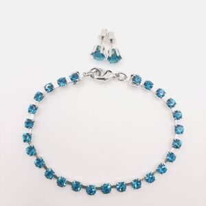 Tennis Bracelet Set Post Earrings Set Blue Zircon Swarovski Crystals New